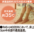 足元温度約35度 RAS‐U402DRにおいて、床上5センチ中央部の最高温度。