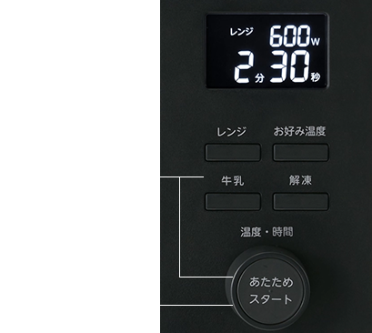 「見やすいバックライト」「ごはんもおかずもワンタッチ」「時間・出力を合わせずに自動あたため」