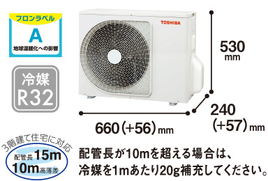 室外機 高さ530mm×幅660(＋56)mm×奥行240(＋57)mm