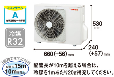 室外機 高さ530mm×幅660(＋56)mm×奥行240(＋57)mm